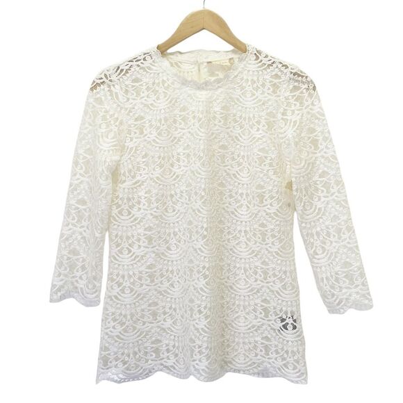 NWT Altar’d State Grace Blouse Sheer Ivory Cream Lace Top Women’s Size Small NEW - Picture 2 of 14